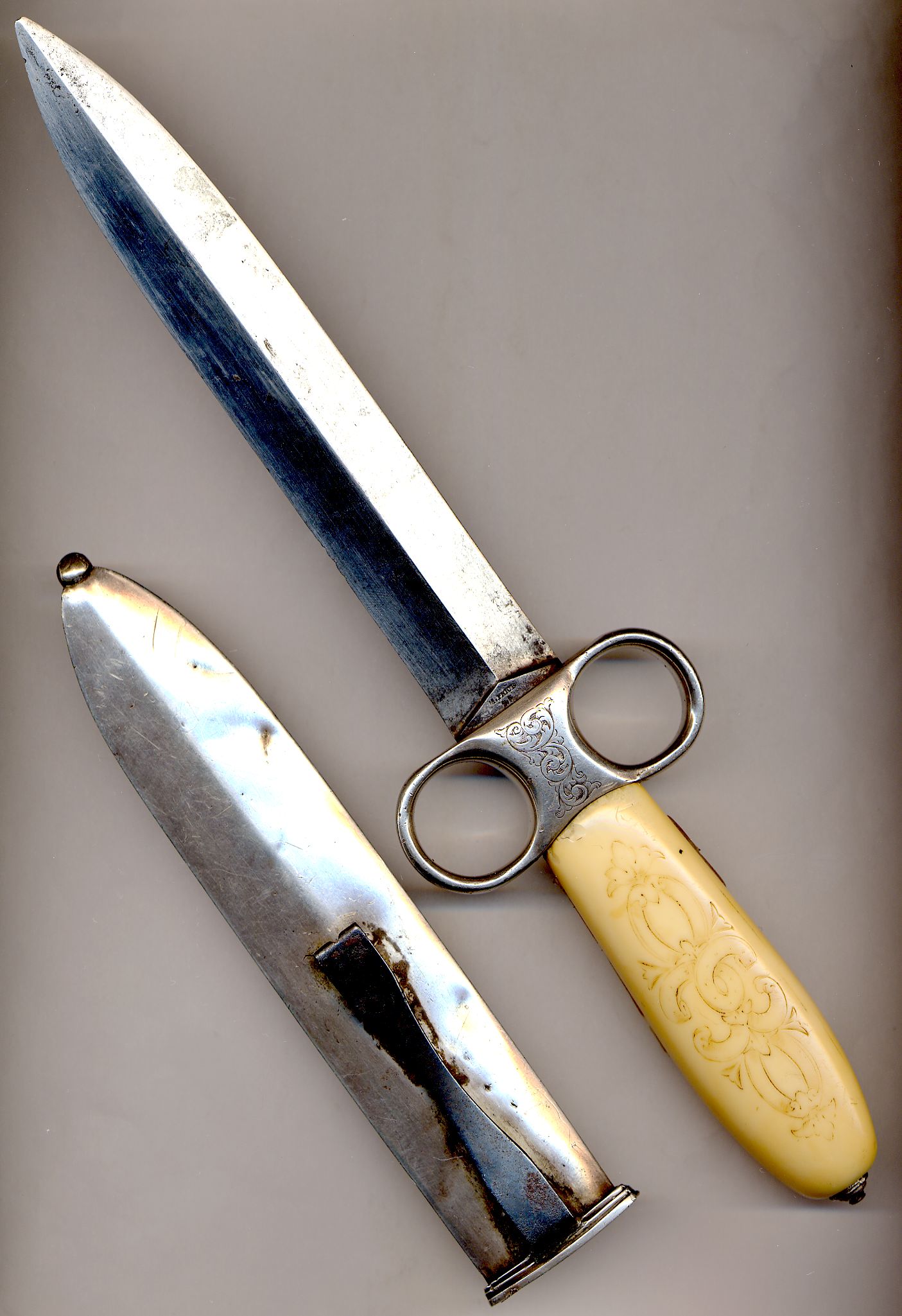 M. PRICE / S.F. ring guard dagger, engraved handle and guard